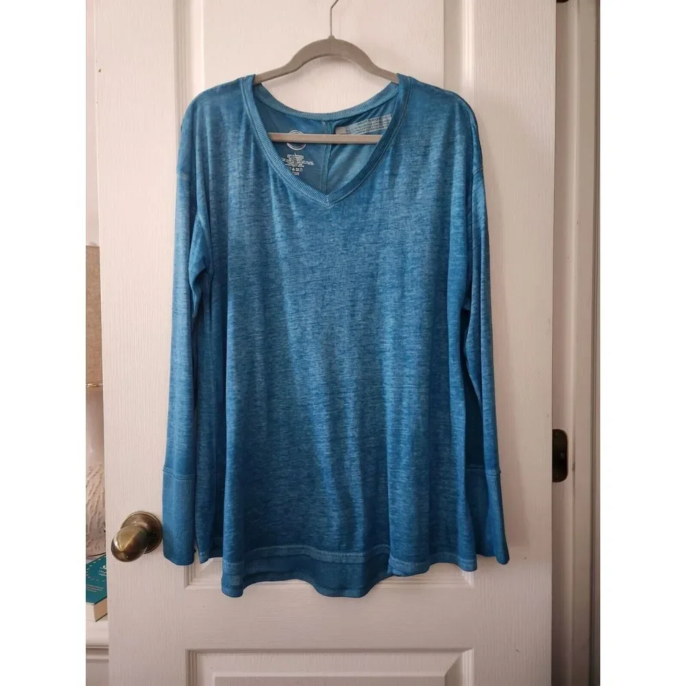 Maurices 24/7 Women's  V-Neck Lightweight Sweater Long Sleeve Cotton Blue size L